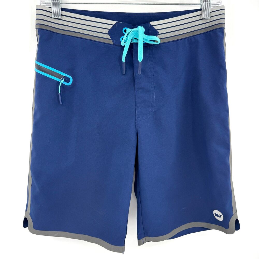 VINEYARD VINES Tilefish Tech Blue Gray Board Shorts Swim Trunks Size 28